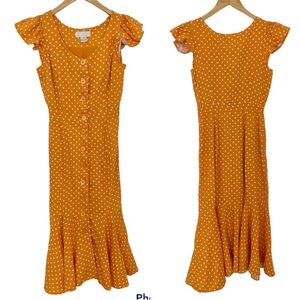Rachel Parcell linen Polka Dot Yellow Trumpet Dress size XXS